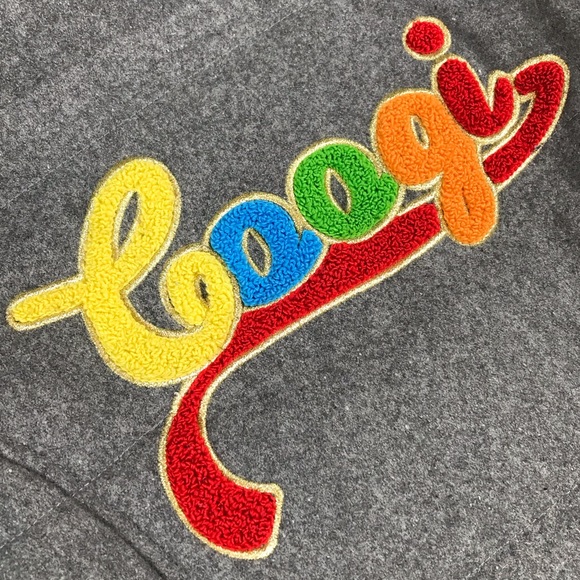 Coogi Womens Carpet Logo Rainbow Pride Full Zip Gray Wool Varsity Bomber Jacket - Picture 3 of 9